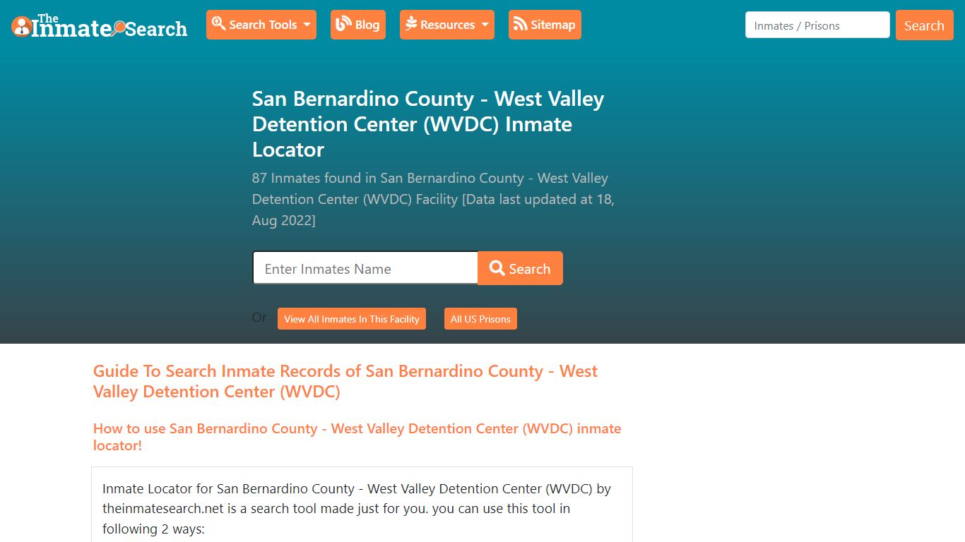 San Bernardino County - West Valley Detention Center (WVDC) Inmate Locator